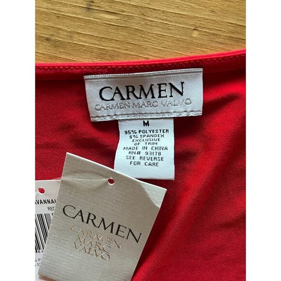 NWT! Carmen Marc Valvo Red Savannah Top blouse. Zipper Detail. Size Medium - Picture 3 of 7